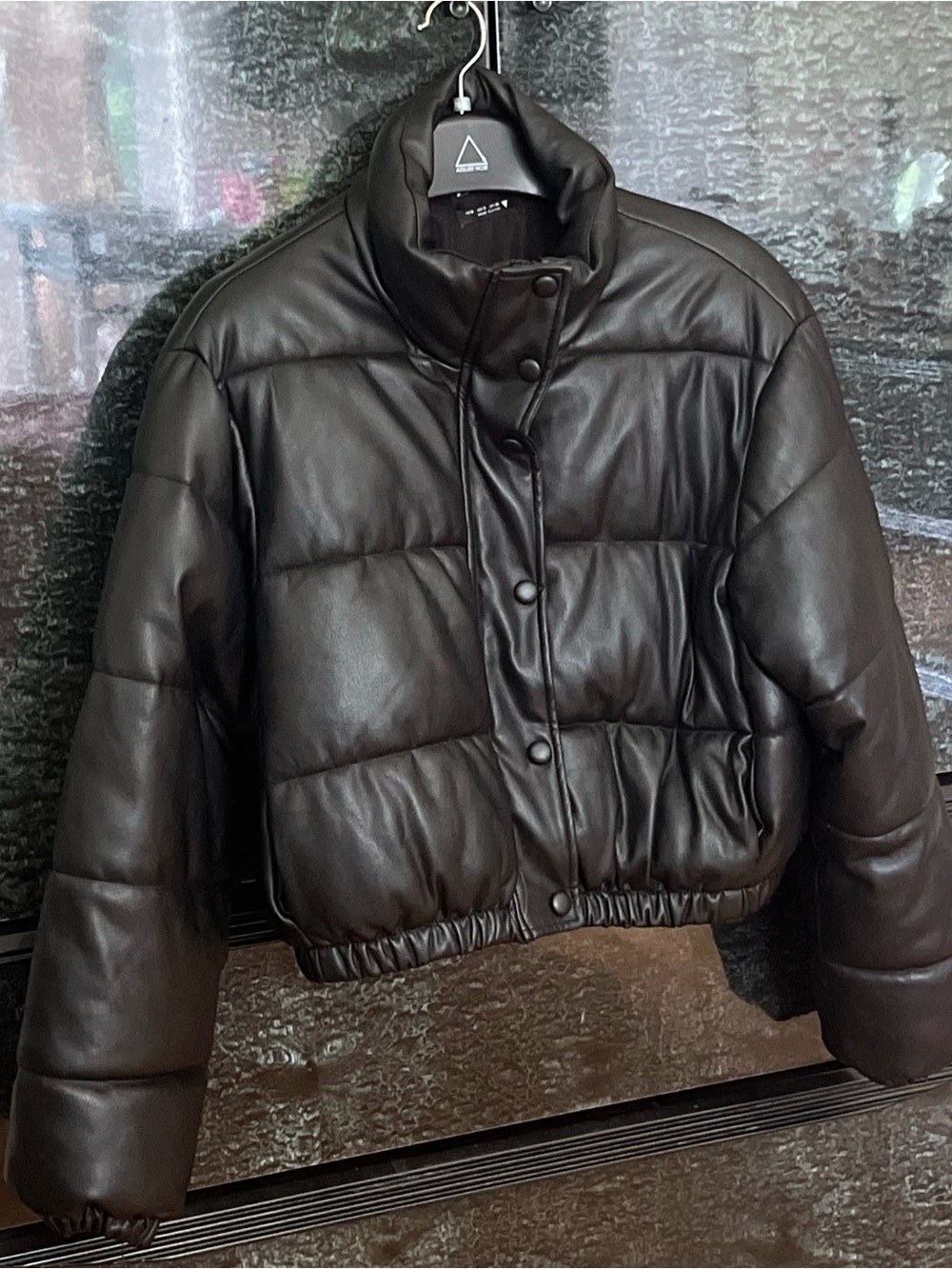 Zara Faux Leather Bomber Jacket- Black Puffer Jacket